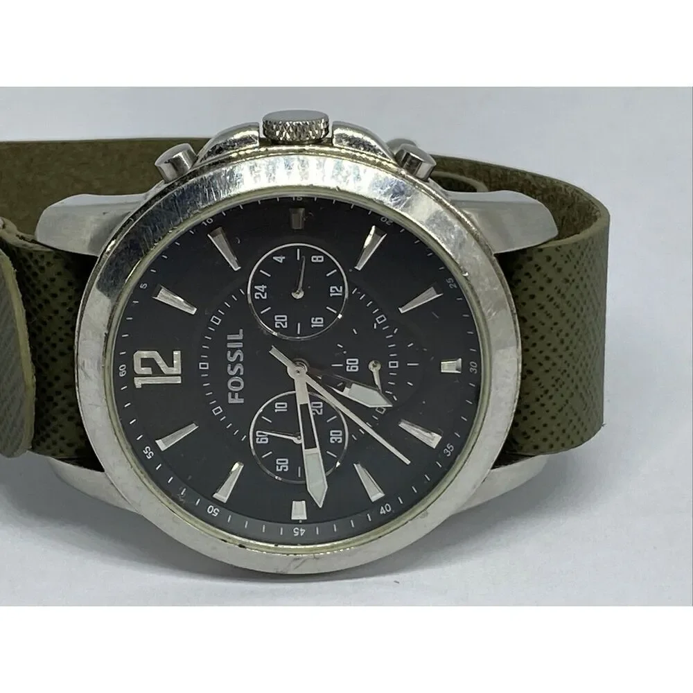 Fossil FS4532 Men's Grant Chronograph Green Leather Analog Dial Watch JK35